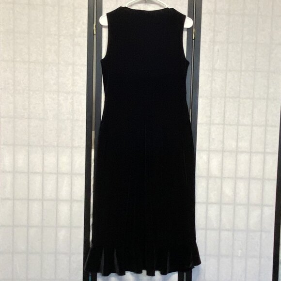Vintage Studio V Neck Lace Waist Ruffle Hem Wrap Dress M Black Velour Sleeveless - Picture 2 of 12